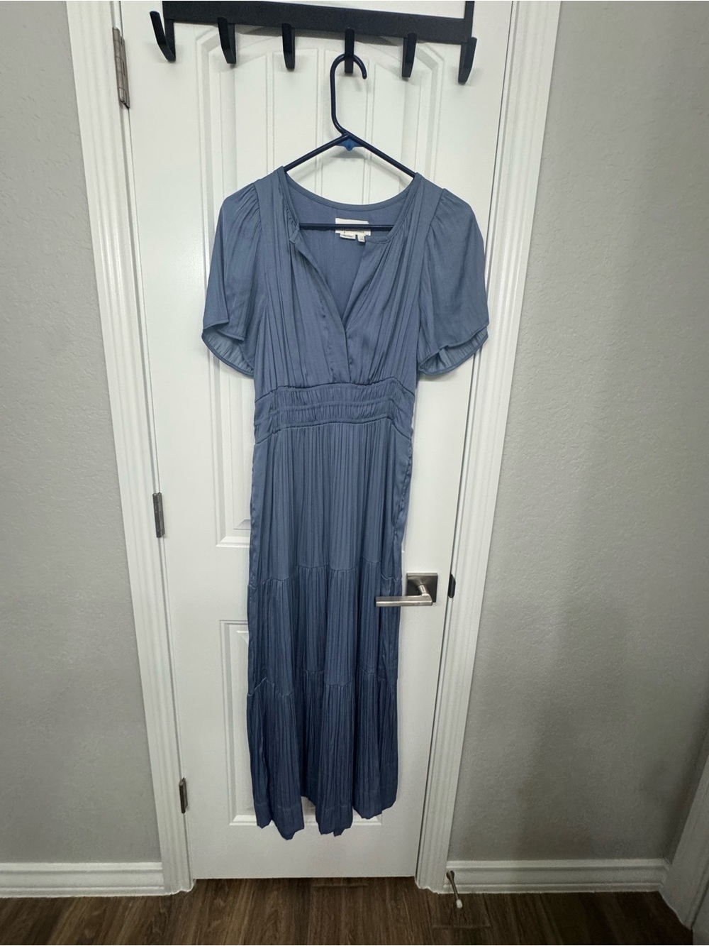 Anthropologie Slate Blue Tiered V-Neck Maxi Dress